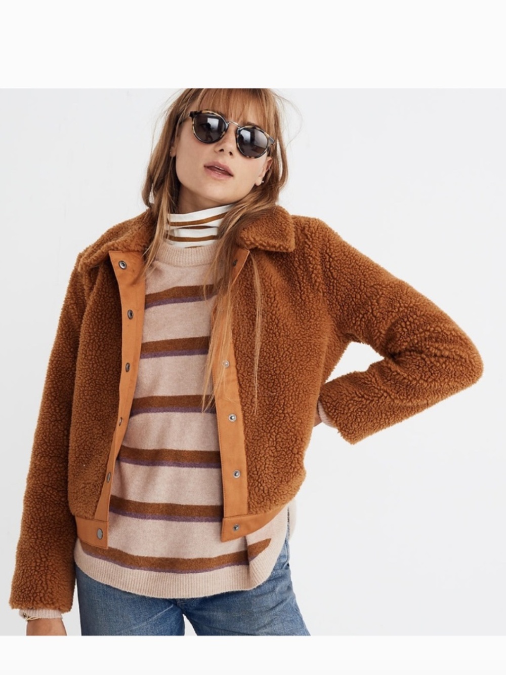 Madewell Sherpa Jacket Distant Sand‎ Melange Cozy Fleece Zip Up Neutral XS